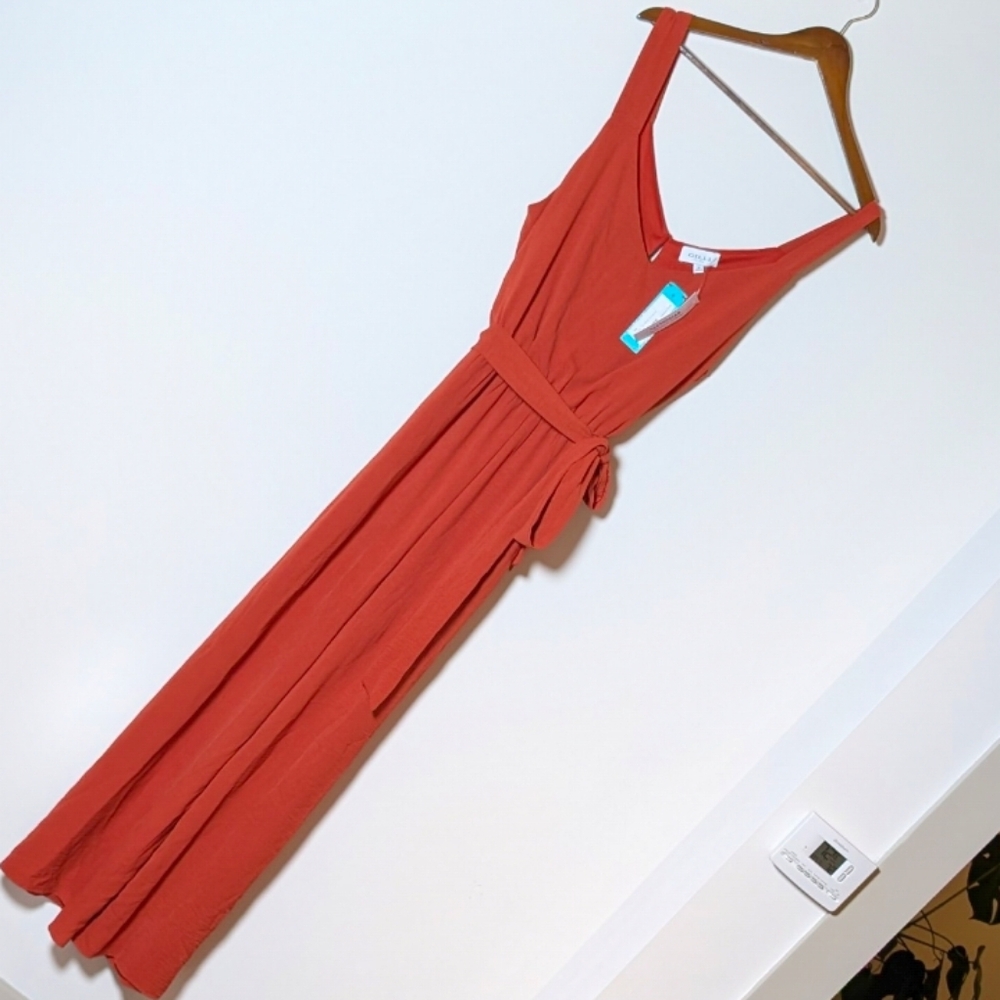 NWT Gilly Stitch fix Orange Rust Wide Leg‎  V Neckline Jumpsuit Pockets 1X